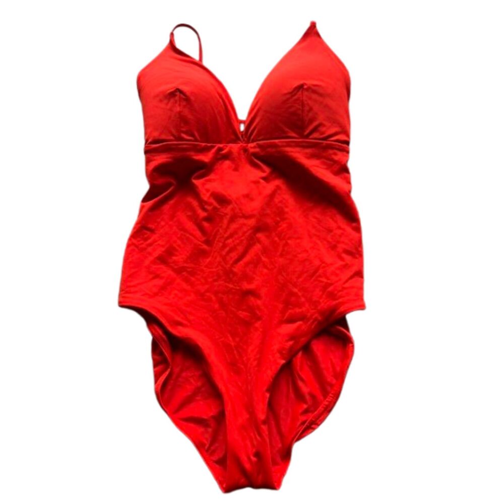 CALIA Triangle Strappy Back One Piece Swimsuit 12 Fresh Red Sexy Classic New